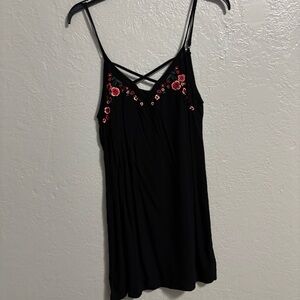 Rue21 Black Camisole with Red Floral Embroidery